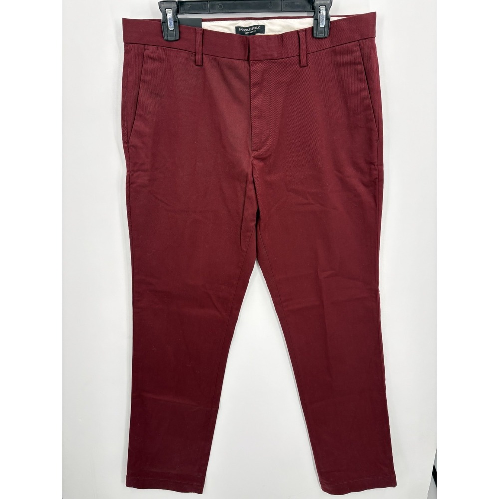 Banana Republic Mens Rapid Movement Chino Aiden Slim Pants Burgundy, 34x34, NEW